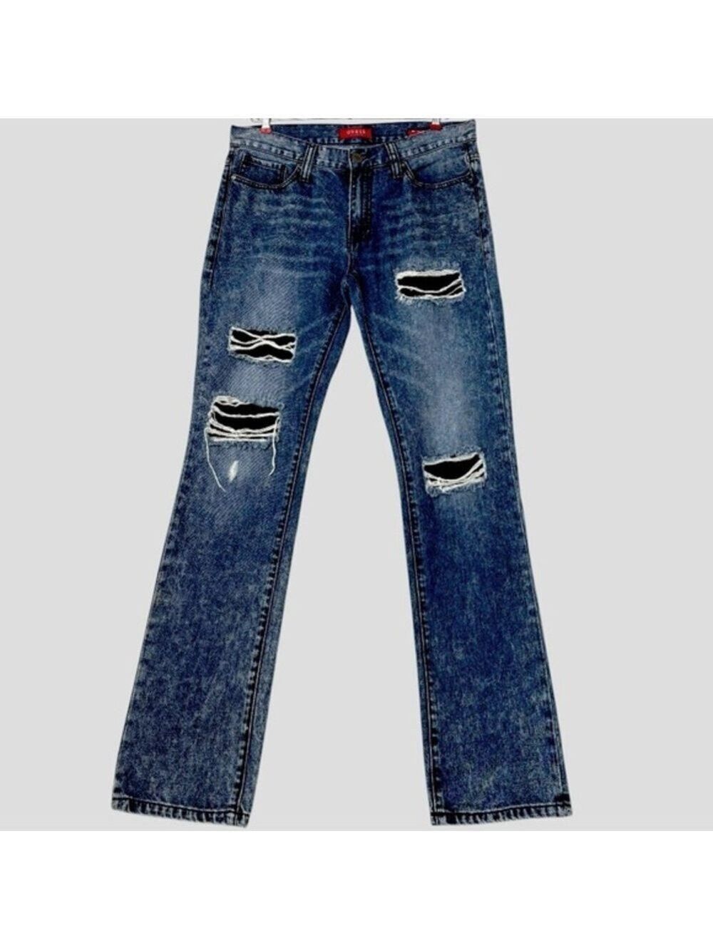 GUESS Del Mar Fit Jeans Women’s 33 Low Rise Slim Ripped Velvet Backing Y2K Denim